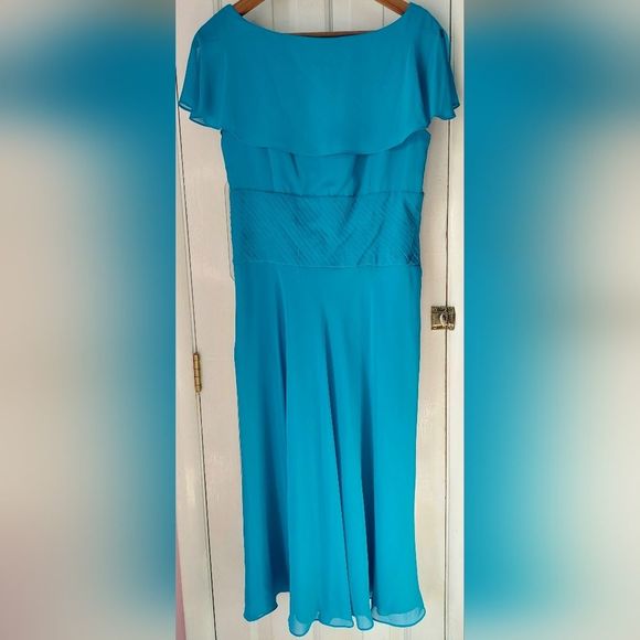 Liz Claiborne Teal Ruffled Midi Bridesmaid Wedding Prom Cocktail Dress Sz 10 - Picture 7 of 10
